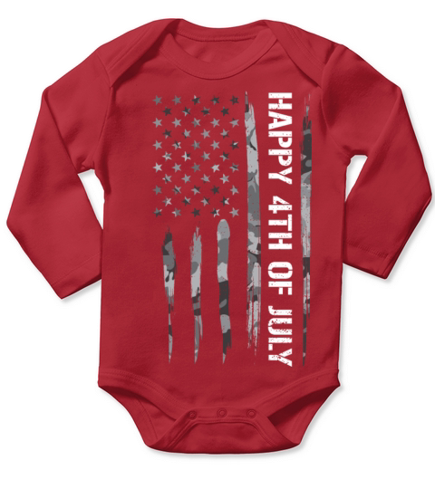 Happy 4th Of July - American Flag Long Sleeve Baby One-Piece