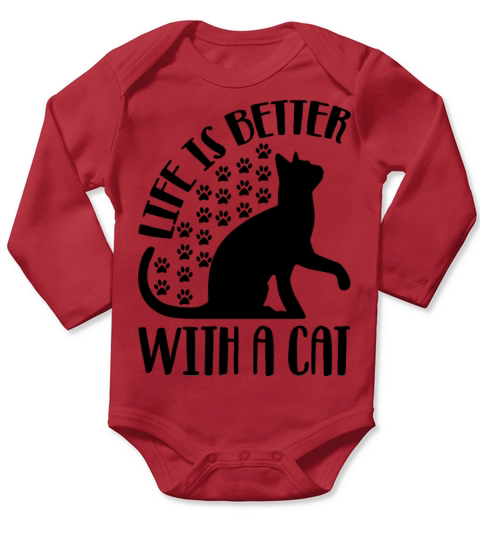 life is better with a cat Long Sleeve Baby One-Piece