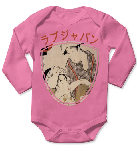 Vintage Japanese Geisha Retro Symbol Text Kanji Long Sleeve Baby One-Piece