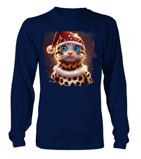 Christmas Cute Leopard with Santa Hat Long sleeved Unisex