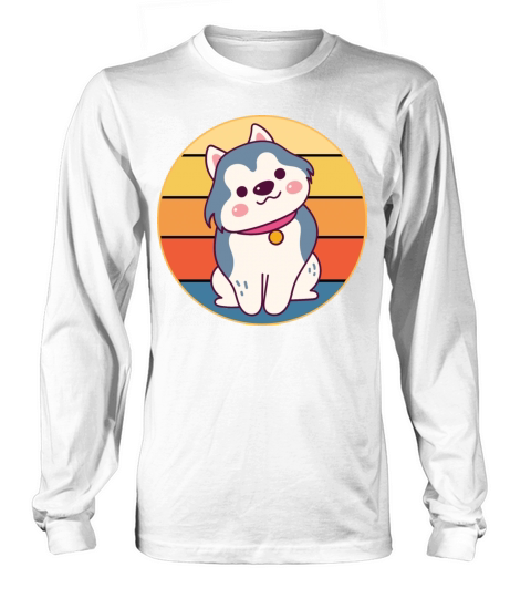 Funny Kawaii Cute Husky Dog Vintage Retro Sunset Long sleeved Unisex