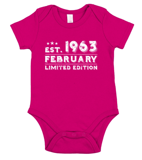 Est February 1963 - Birthday Present - Vintage Short Sleeve Baby One-Piece