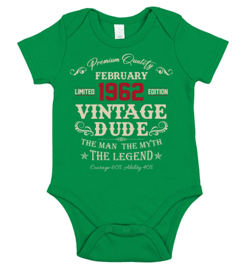 February 1962 Vintage Birthday Present Short Sleeve Baby One-Piece