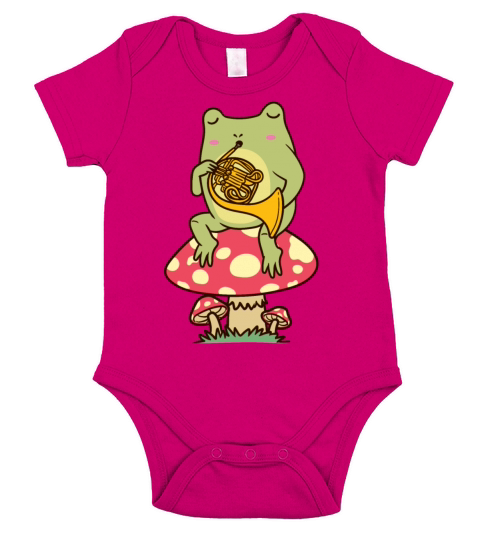 Frog On Mushroom French Horn Player Hornist Short Sleeve Baby One-Piece