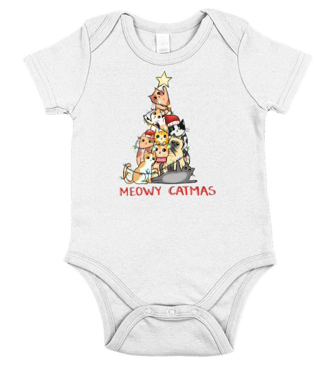 Funny Cat Christmas Meowy Catmas Short Sleeve Baby One-Piece