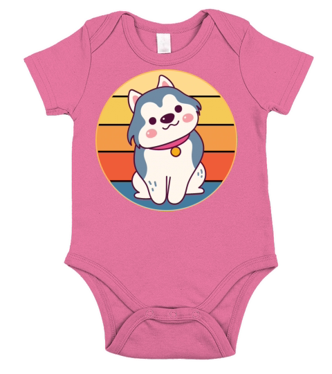 Funny Kawaii Cute Husky Dog Vintage Retro Sunset Short Sleeve Baby One-Piece