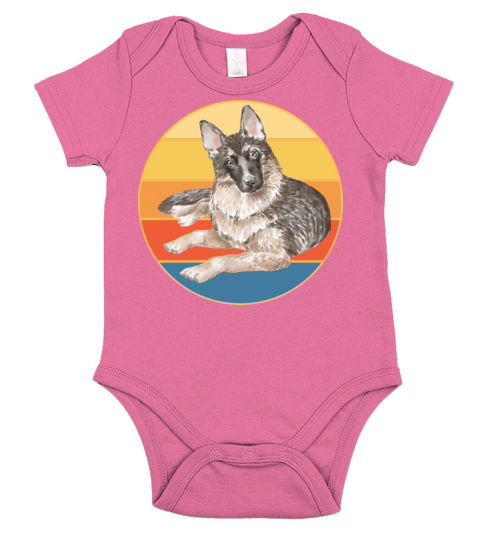 German Shepherd Dog Breed Vintage Retro Sunset Short Sleeve Baby One-Piece