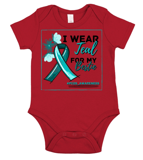 I Wear Teal For My Bestie PCOS Teal Ribbon Short Sleeve Baby One-Piece
