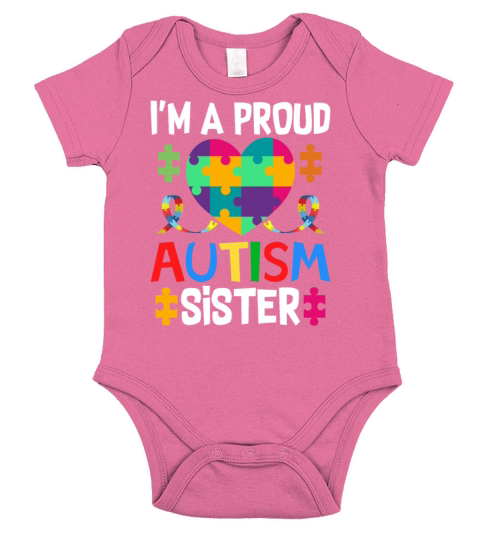 Proud Sister Autism Awareness Family Matching Short Sleeve Baby One-Piece