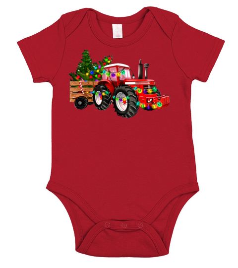 Vintage Tractor Farmer Christmas Tree Xmas Lights Short Sleeve Baby One-Piece