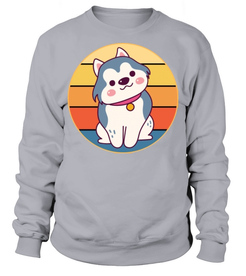 Funny Kawaii Cute Husky Dog Vintage Retro Sunset Sweatshirt Unisex