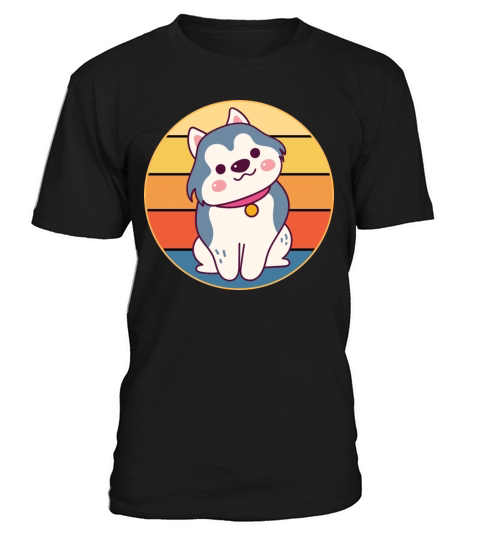 Funny Kawaii Cute Husky Dog Vintage Retro Sunset T-Shirt Unisex