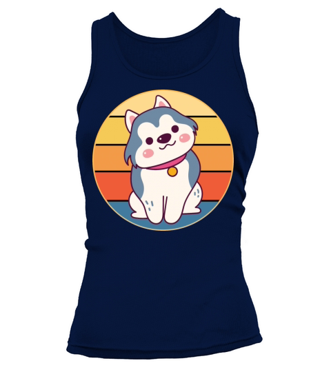 Funny Kawaii Cute Husky Dog Vintage Retro Sunset Tank top Woman