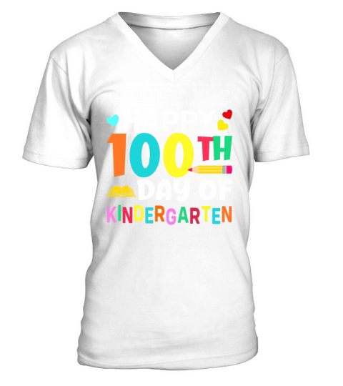 100 Days Of School Design for Kindergarten Teacher V-Neck T-shirt