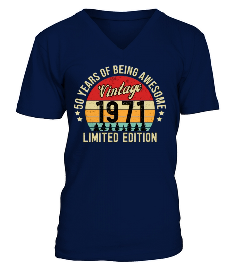 50th Birthday Vintage 1971 V-Neck T-shirt