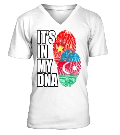 Azerbaijani And Chinese Mix Heritage DNA Flag V-Neck T-shirt