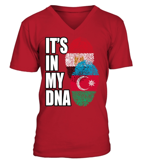 Azerbaijani And Egyptian Mix Heritage DNA Flag V-Neck T-shirt