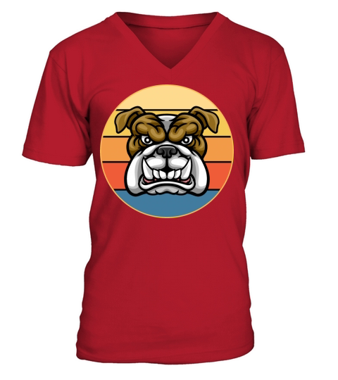 Bulldog Dog Breed Vintage Retro Sunset V-Neck T-shirt