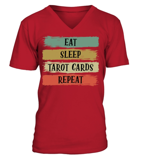 Eat Sleep Retro Vintage Tarot Cards Cartomancy V-Neck T-shirt