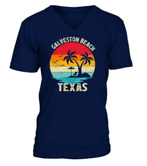 Family Vacation Vintage Retro Texas Galveston Beac V-Neck T-shirt