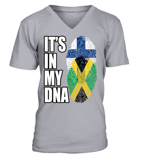 Finland And Jamaican Mix Heritage DNA Flag V-Neck T-shirt