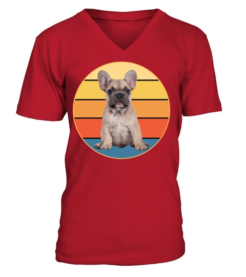 French Bulldog Dog Breed Vintage Retro Sunset V-Neck T-shirt