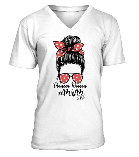 Pioneer Woman Mom Life Messy Bun Retro Sunglasses V-Neck T-shirt