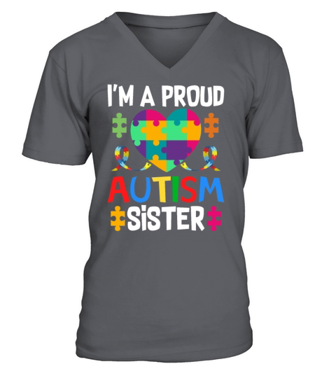 Proud Sister Autism Awareness Family Matching V-Neck T-shirt