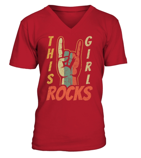 Vintage Retro Rock Sign Rock Hand Metal Girl Rocks V-Neck T-shirt