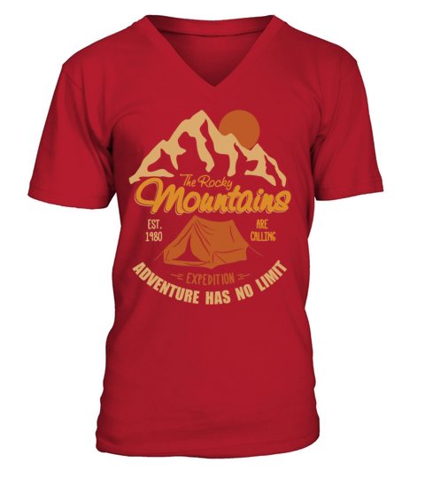 Vintage Retro Rocky Mountains Hiking Camping Gift V-Neck T-shirt