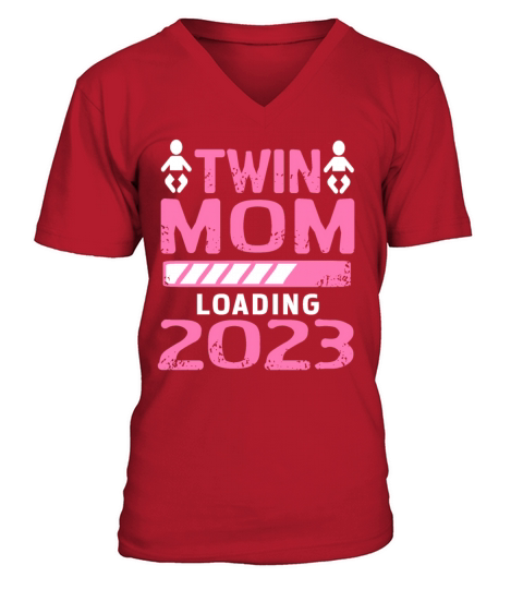 Womens Twin Mama Twin Mom to Be Pregnancy V-Neck T-shirt