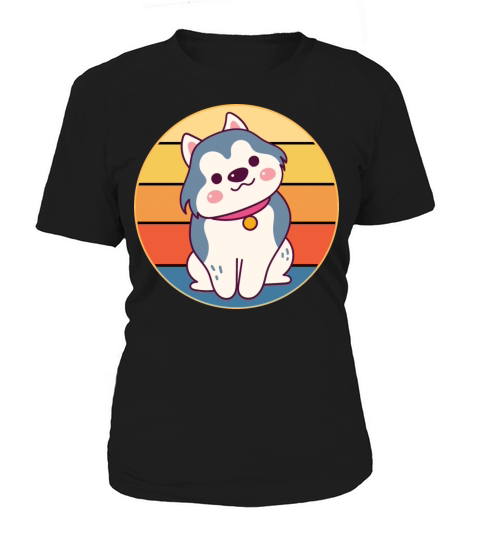 Funny Kawaii Cute Husky Dog Vintage Retro Sunset Women's T-Shirt