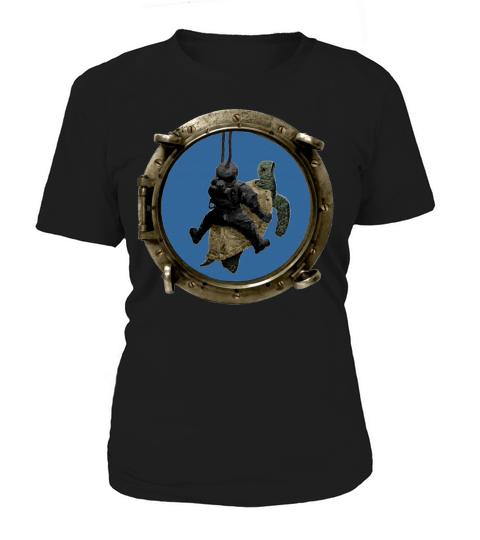 Porthole View of a Helmet Diver Riding a Turtle Women's T-Shirt