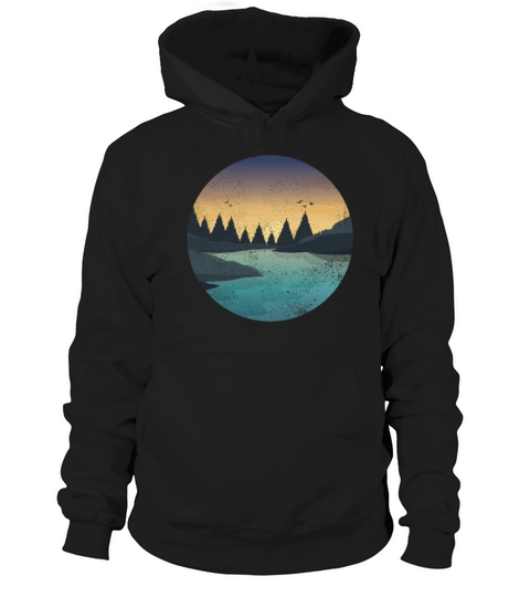 Retro River With Forest And Birds In The Sunset Hoodie Unisex