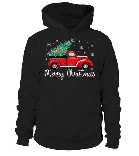 Vintage Red Truck With Merry Christmas Tree Hoodie Unisex
