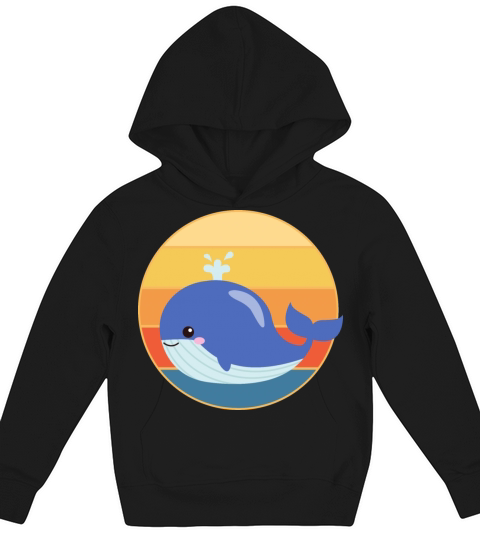 Cute Kawaii Whale Retro Sunset Vintage Ocean Kids Hoodie