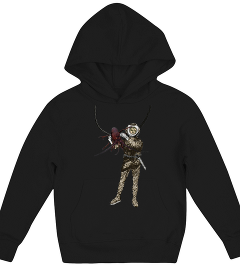 Vintage Helmet Diver Holding a Lobster Underwater Kids Hoodie