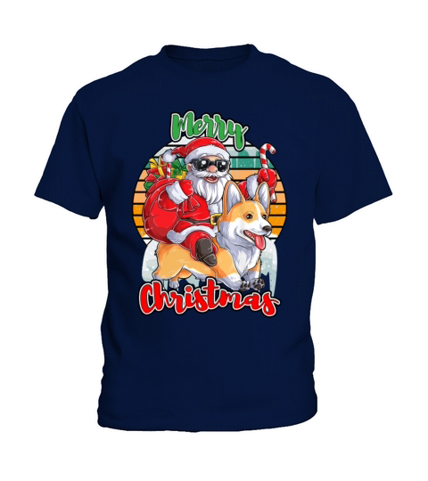 Merry Christmas Santa Claus Riding Corgi Xmas Boys Men C Kids T-Shirt