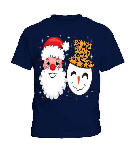 Santa and Snowman Leopard Sparkle Kids T-Shirt