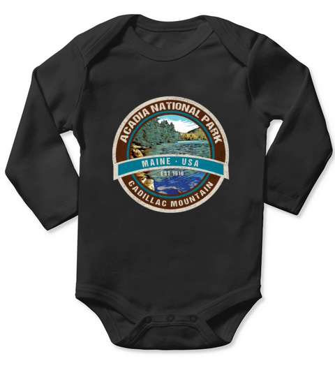 Acadia National Park Maine Retro Cadillac Mountain Long Sleeve Baby One-Piece