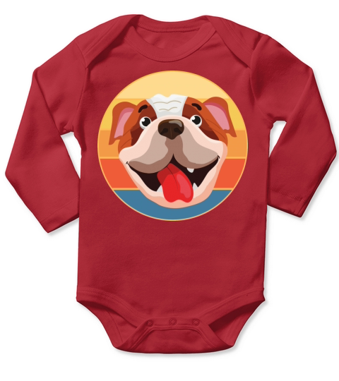 Bulldog Dog Breed Vintage Retro Sunset Long Sleeve Baby One-Piece