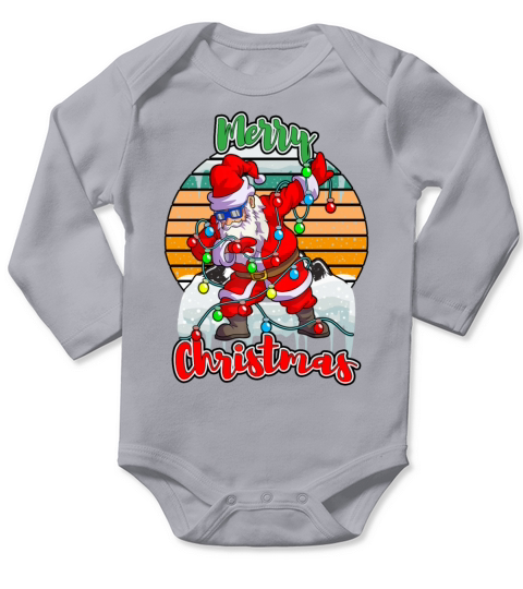 Christmas Lights Dabbing Santa Long Sleeve Baby One-Piece