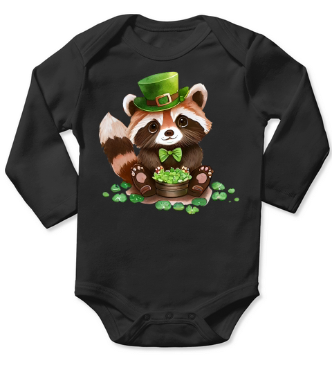 Cute Raccoon Saint Patricks Day Long Sleeve Baby One-Piece