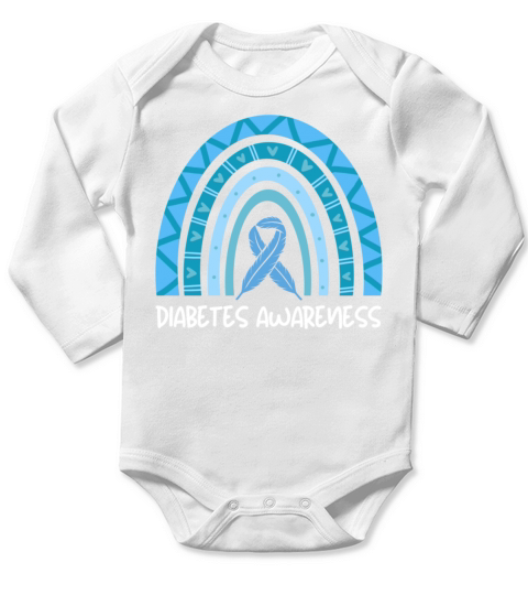 Diabetes Awareness Month Blue Ribbon Rainbow Long Sleeve Baby One-Piece