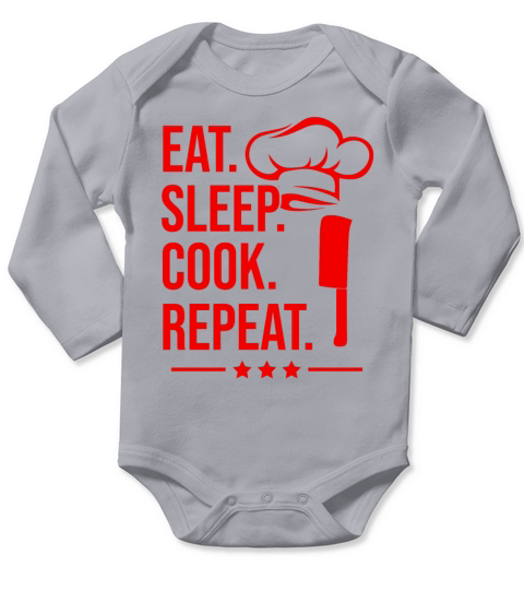 eat sleep cook repeat Long Sleeve Baby One-Piece