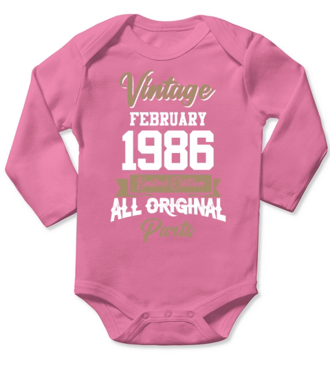 February 1986 Vintage Birthday Present Long Sleeve Baby One-Piece