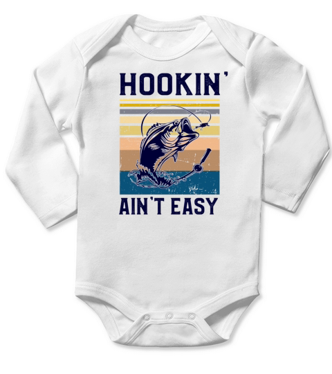 Fishing Hookin Aint Easy Funny Vintage Fishing Long Sleeve Baby One-Piece
