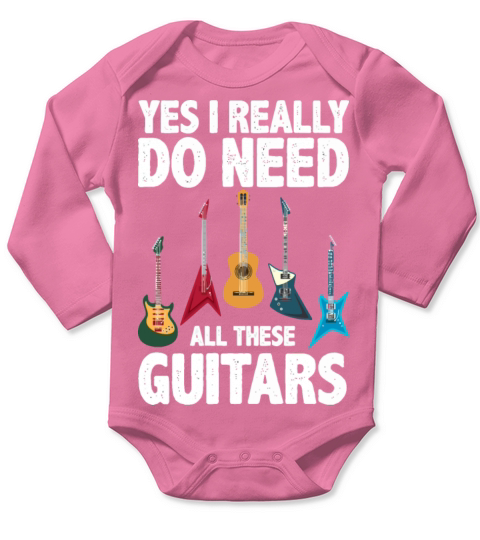 Funny Guitar Design For Men Women Guitarist Guitar Long Sleeve Baby One-Piece