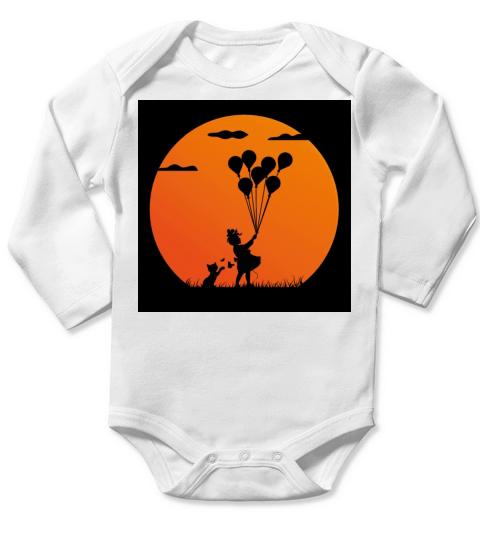girl n cat friend silhouette Long Sleeve Baby One-Piece