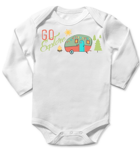 Go Explore RV Camping Trip Vintage Colors Tant Hip Long Sleeve Baby One-Piece